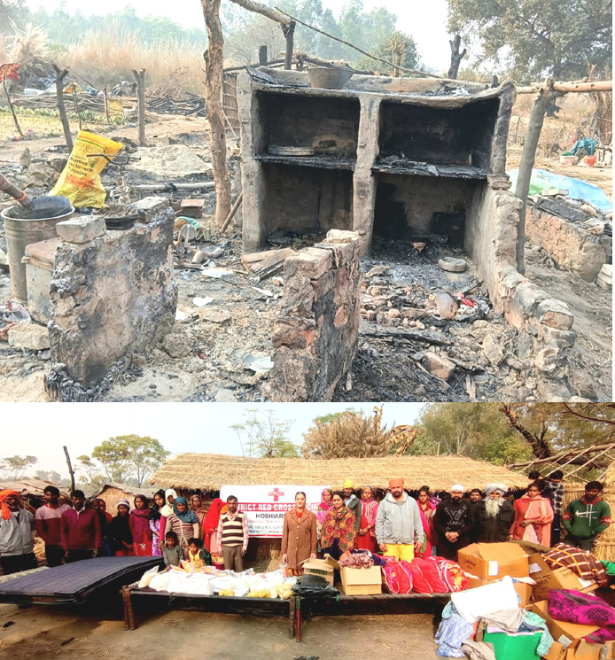 Red Cross helped the families affected by the fire in the slums in Falahi